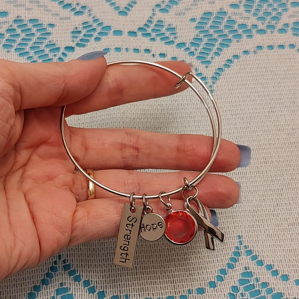 2 Breast Cancer Awareness Pink Ribbon Silver Tone Bracelet Set Strength HopePr - Picture 5 of 6